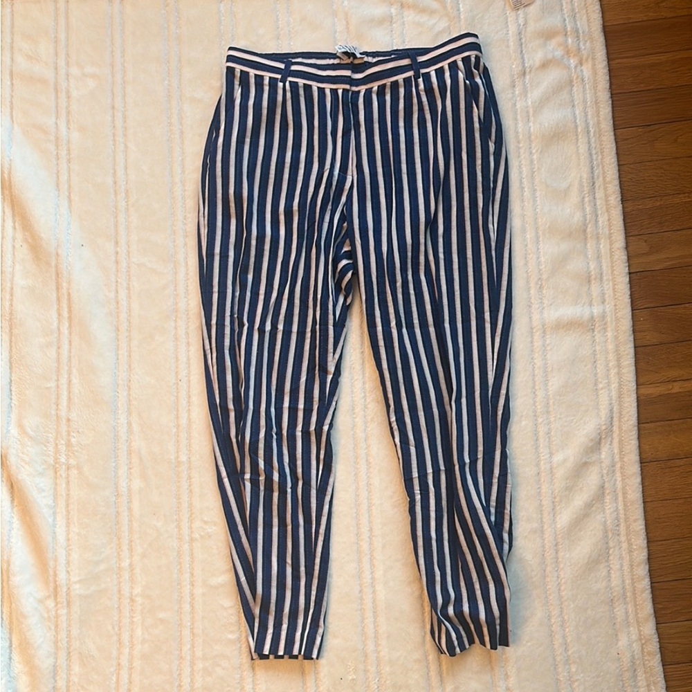 & Other Stories Navy and Cream Striped Pants